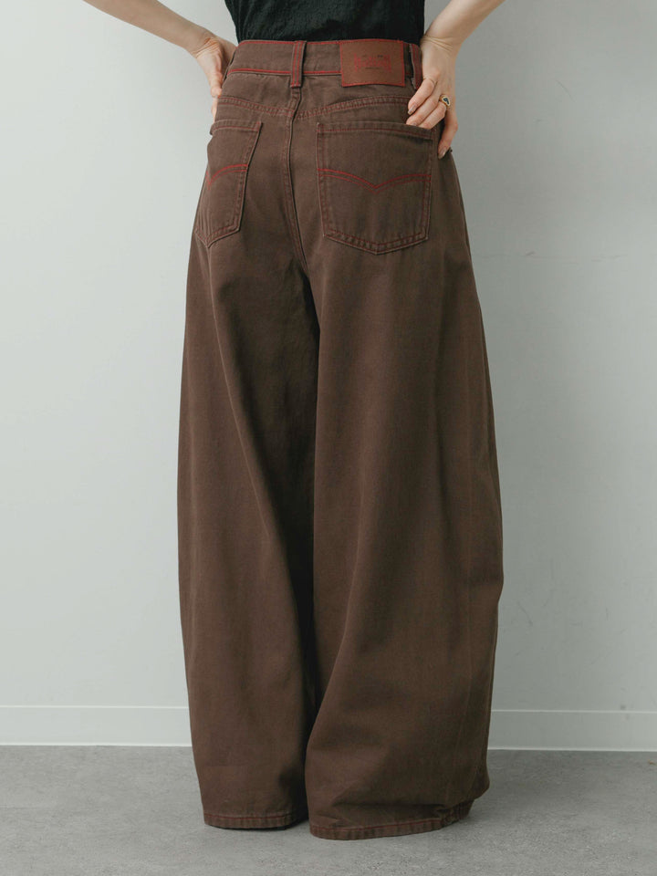 [予約]カラーステッチワイドパンツ/brown