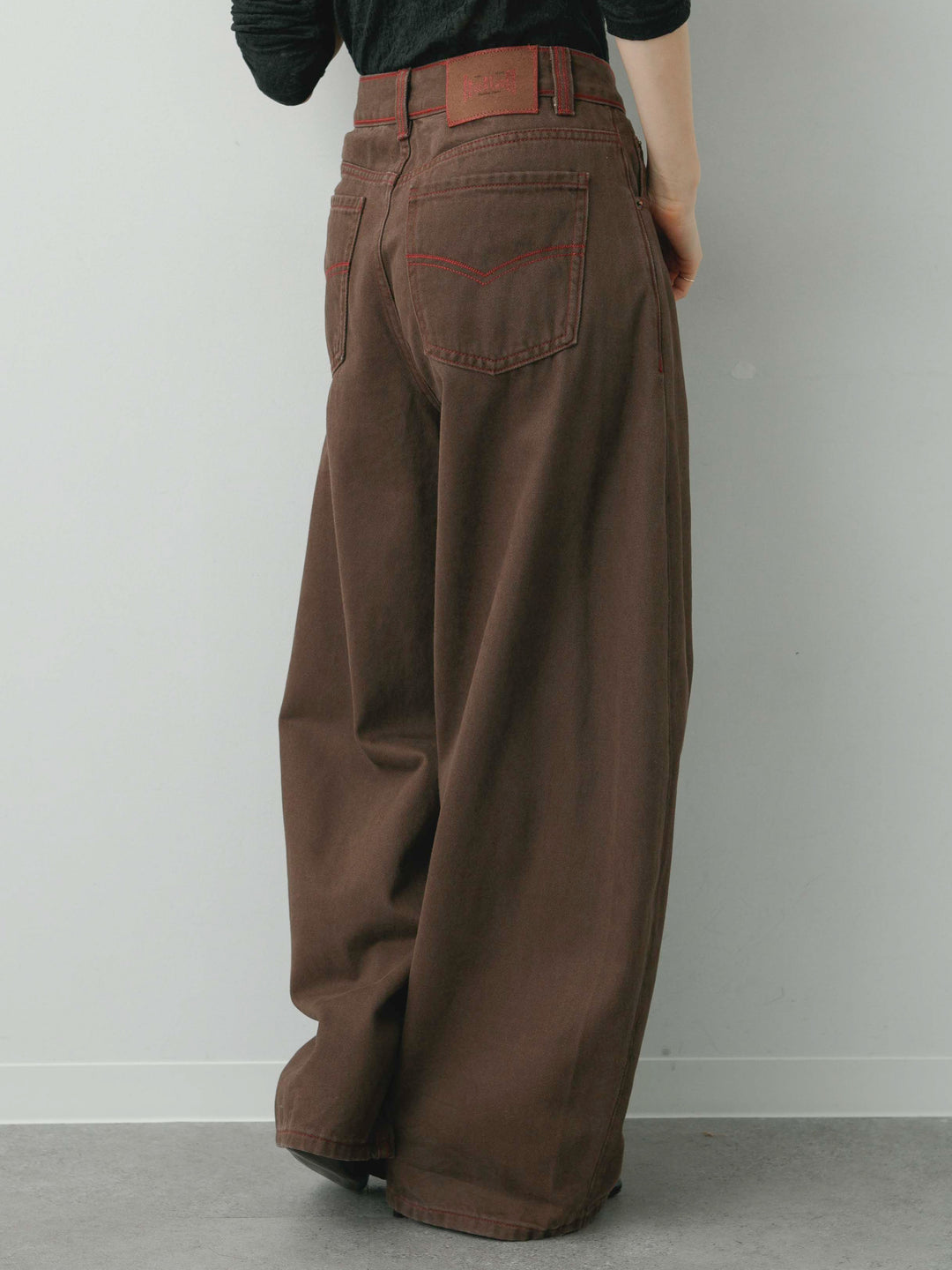[予約]カラーステッチワイドパンツ/brown