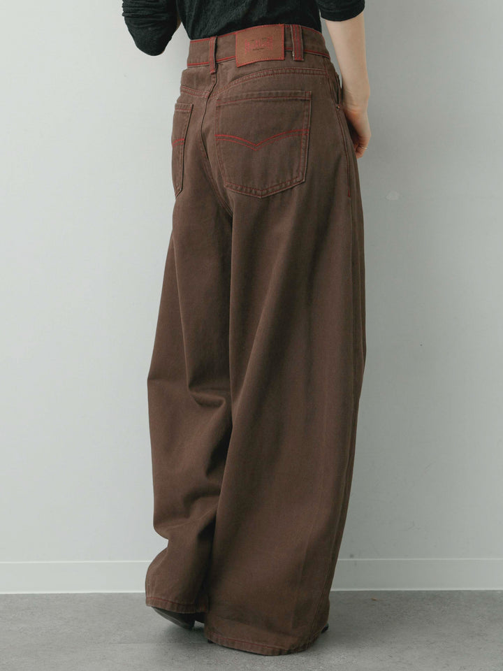 [予約]カラーステッチワイドパンツ/brown