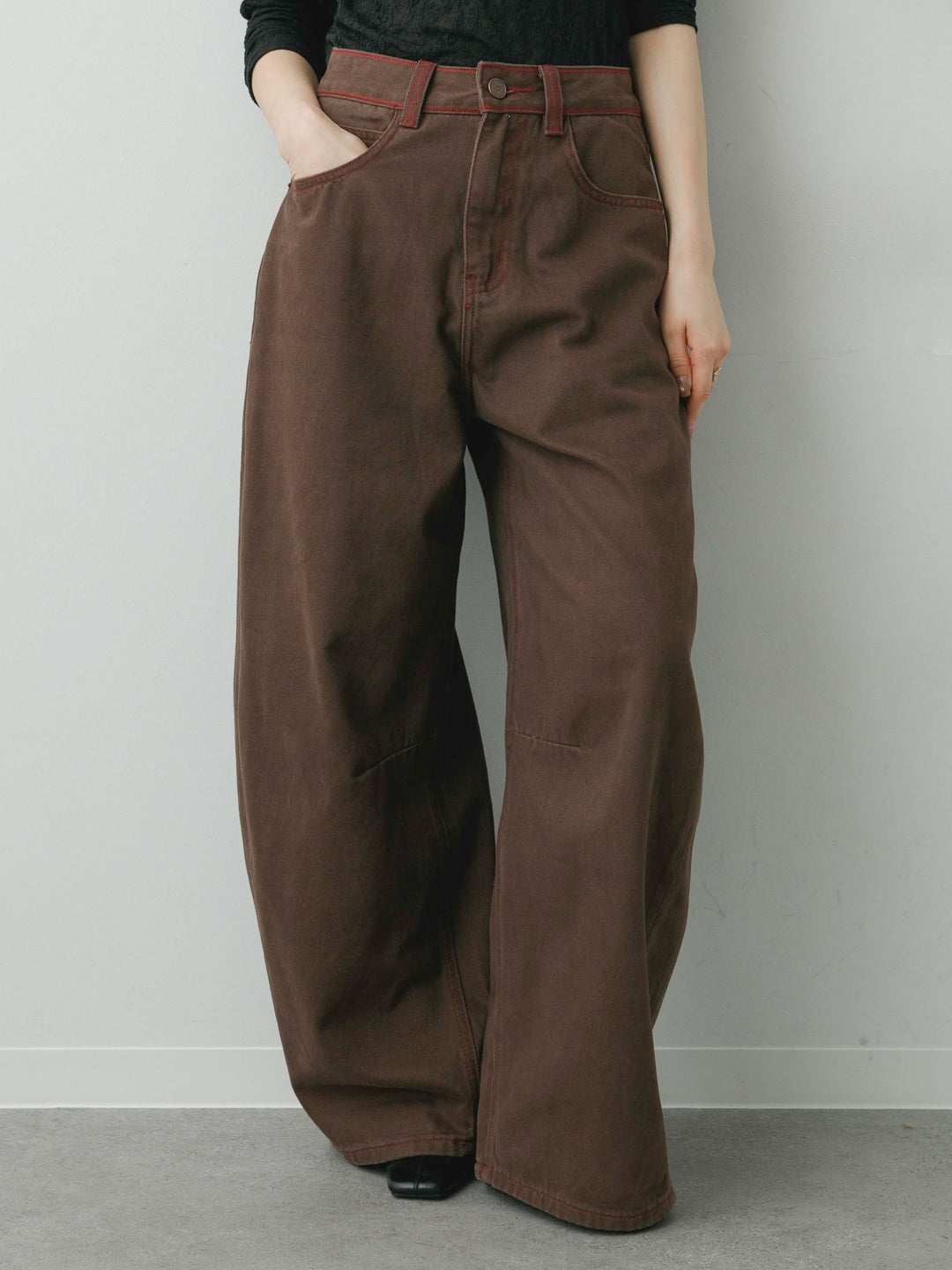 [予約]カラーステッチワイドパンツ/brown