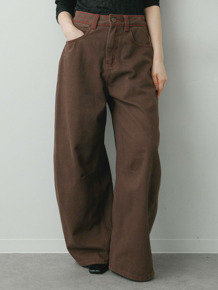 [予約]カラーステッチワイドパンツ/brown