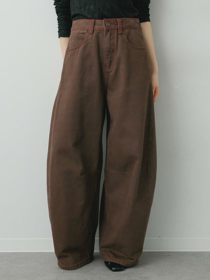[予約]カラーステッチワイドパンツ/brown