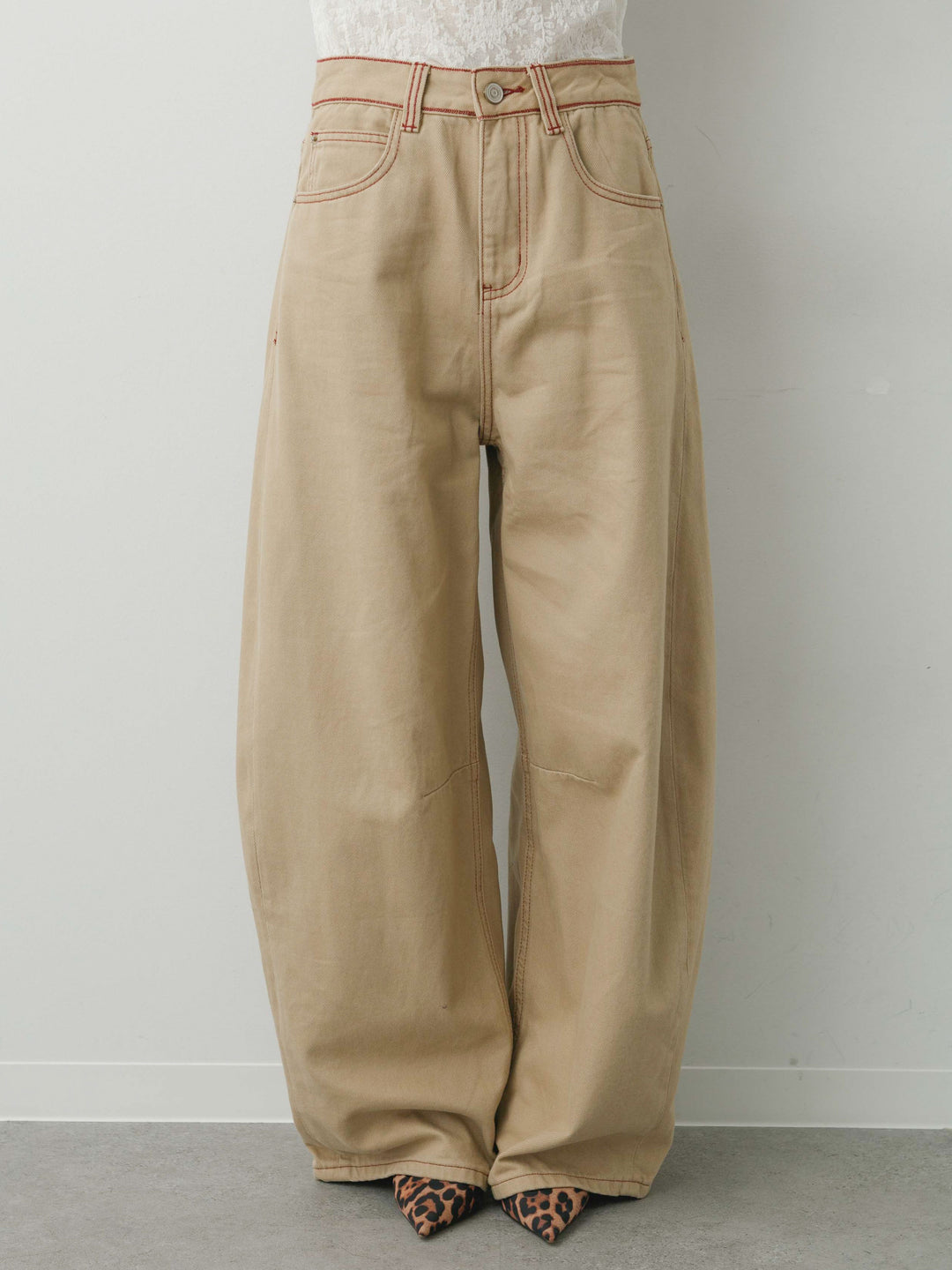 [予約]カラーステッチワイドパンツ/beige