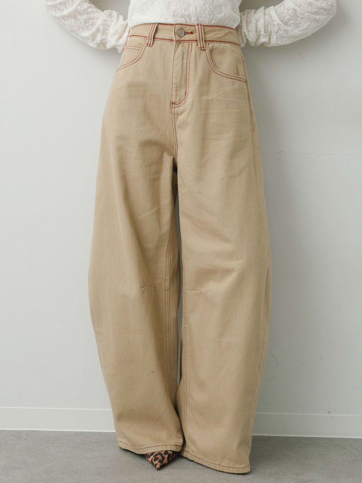 [予約]カラーステッチワイドパンツ/beige