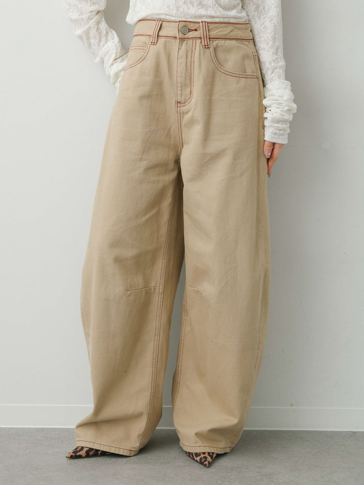 [予約]カラーステッチワイドパンツ/beige