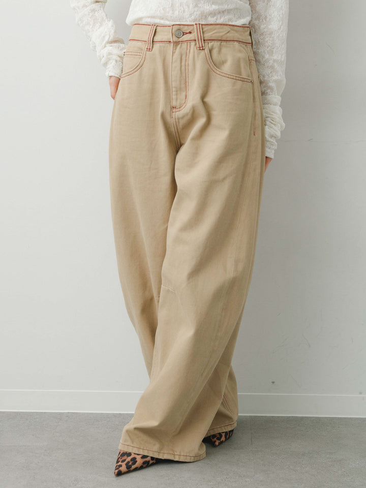[予約]カラーステッチワイドパンツ/beige