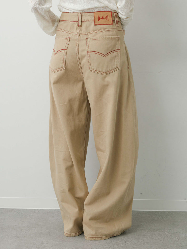 [予約]カラーステッチワイドパンツ/beige