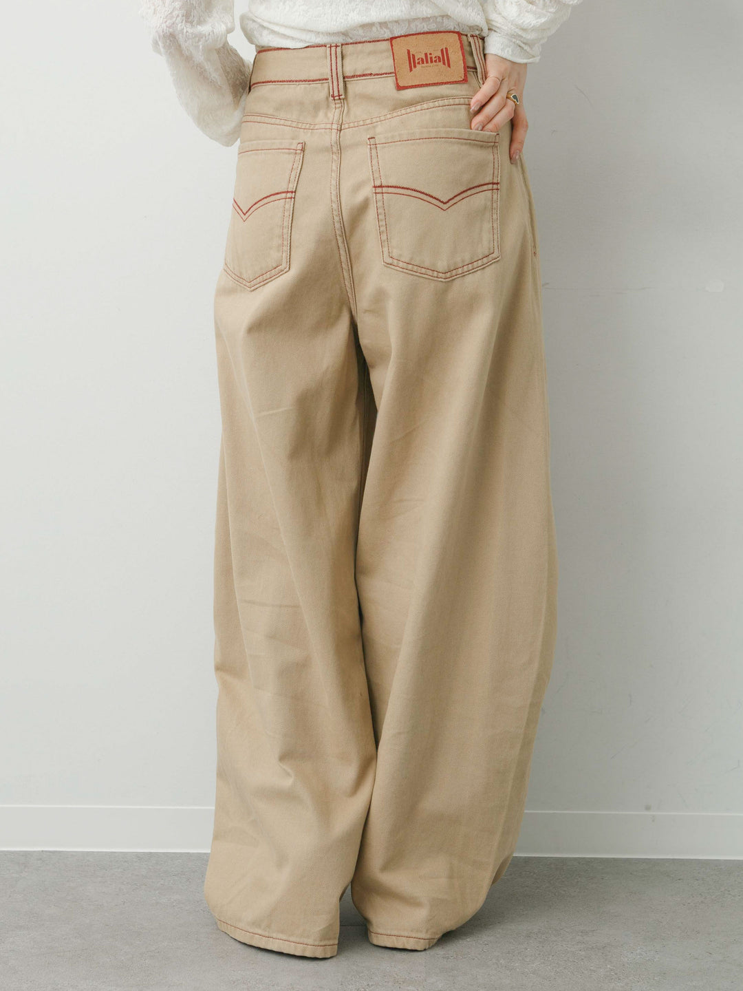 [予約]カラーステッチワイドパンツ/beige