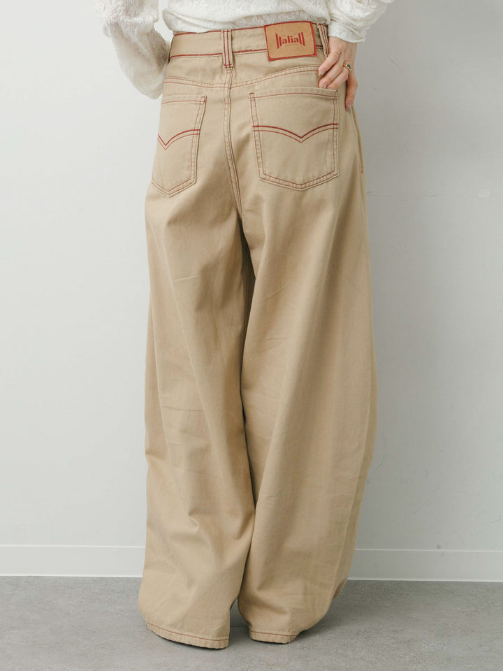 [予約]カラーステッチワイドパンツ/beige