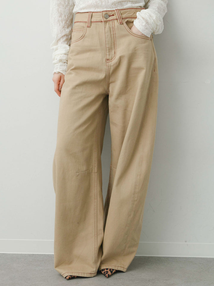 [予約]カラーステッチワイドパンツ/beige