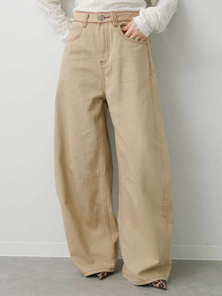 [予約]カラーステッチワイドパンツ/beige