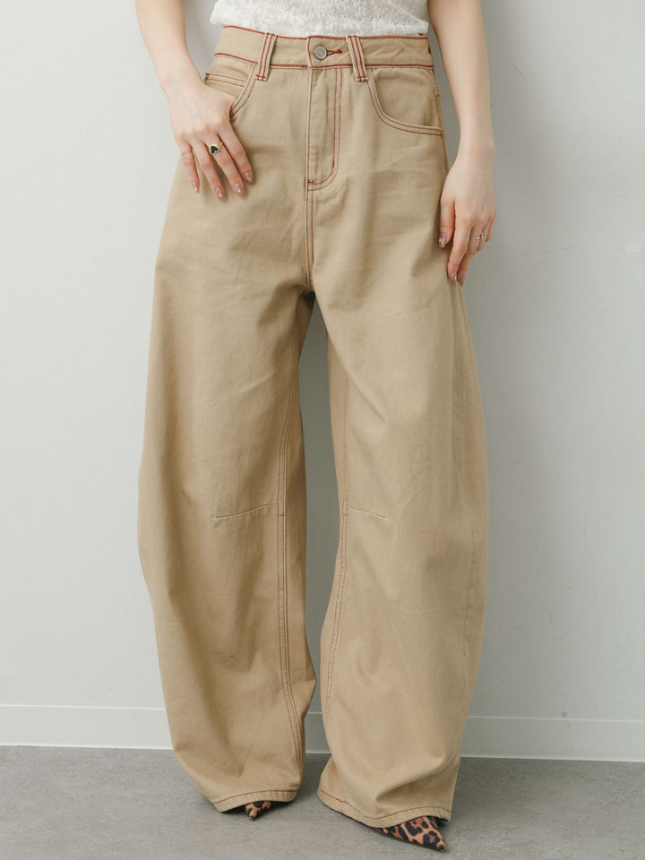 [予約]カラーステッチワイドパンツ/beige