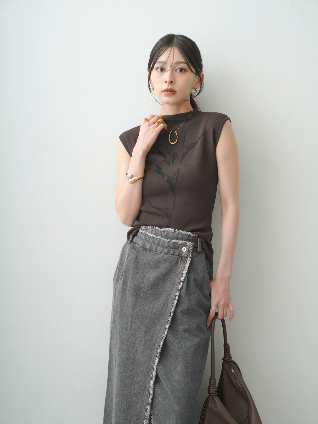 [予約]ビッグフラワーフレンチニットトップス/brown