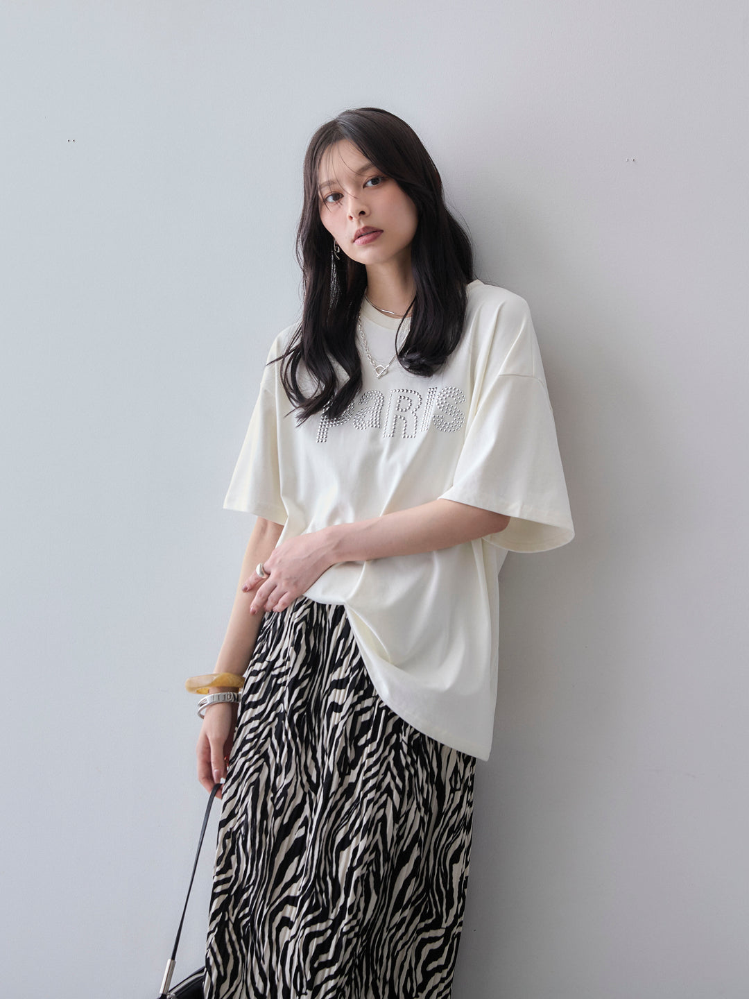 [SET]スタッズロゴTEE+プリントプリーツスカート(2set)