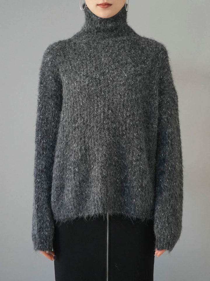 [Pre-order] Mixed yarn high neck knit pullover/charcoal gray