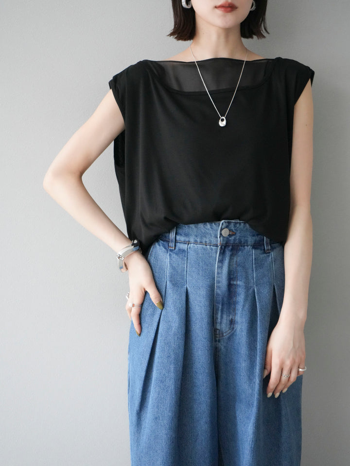 [預訂] 雙向透視多層垂墜上衣/黑色