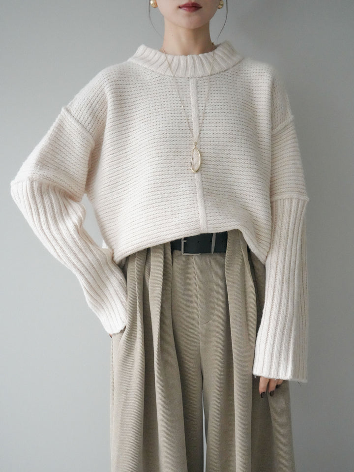 [予約]編み地切替ボトルネックニットプルオーバー/oatmeal