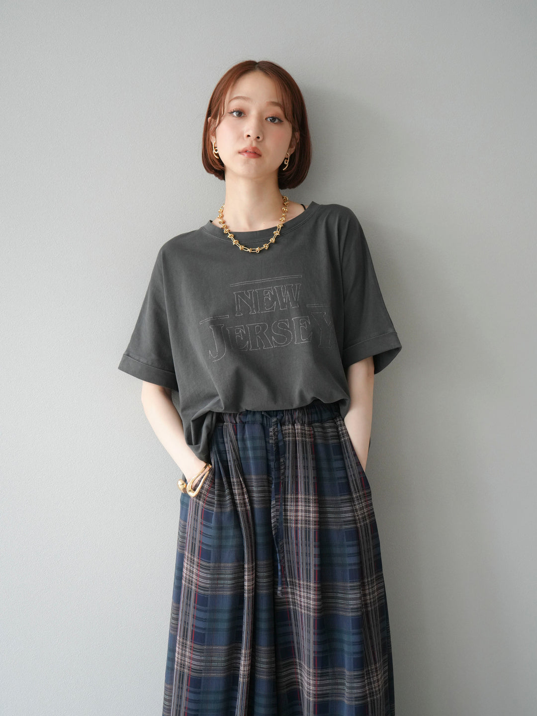 [予約]ビンテージロゴプリントTシャツ/チャコール