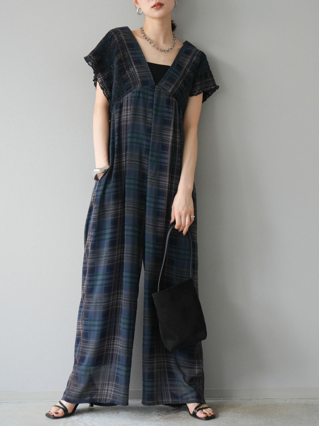 [SET]シアーチェックシャーリングサロペット+シアーチェックシャーリングサロペット(2set)