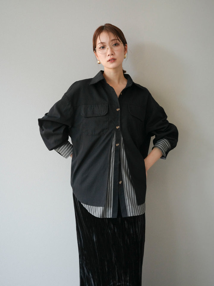 [予約]ストライプレイヤードシャツ/ブラック