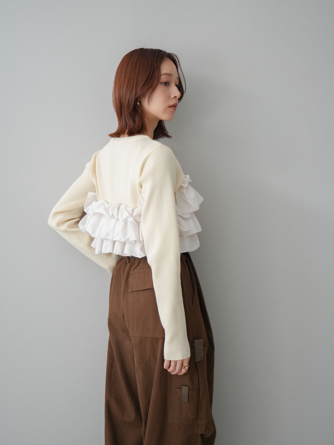 [SET]フリルビスチェドッキングスポンジニットプルオーバー+コットンタックループパンツ(2set)