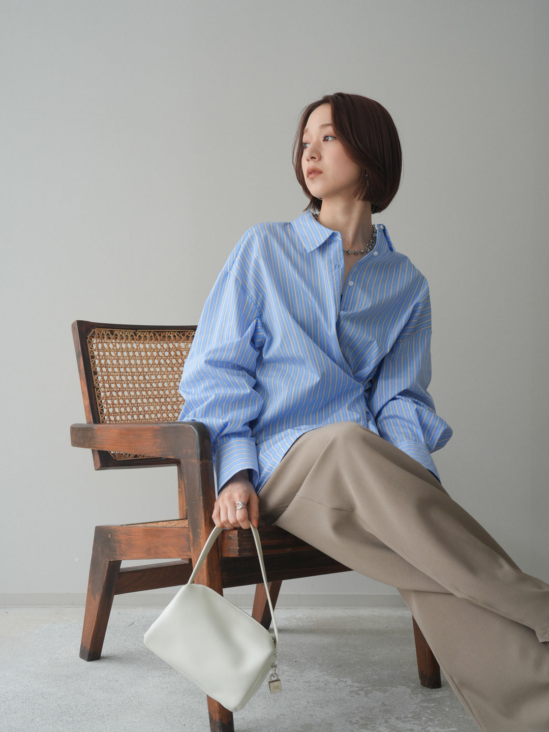 [SET]2wayルーズストライプシャツ+2wayルーズストライプシャツ(2set)