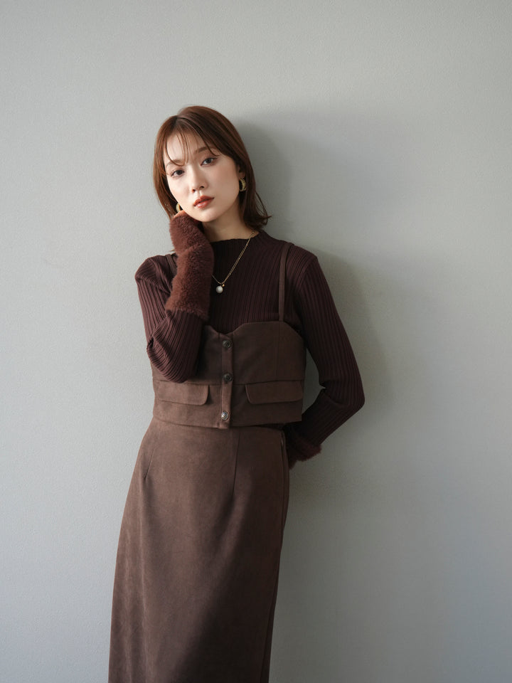 [予約]アームシャギーランダムリブニットトップス/ブラウン