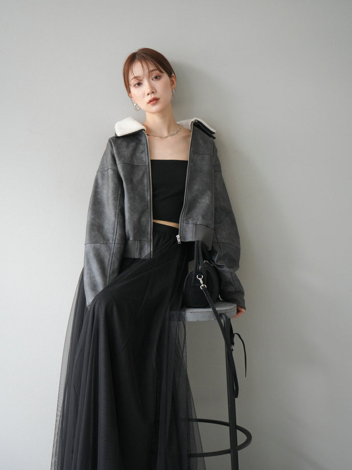 [予約]襟ボアヴィンテージレザーブルゾン/ブラック