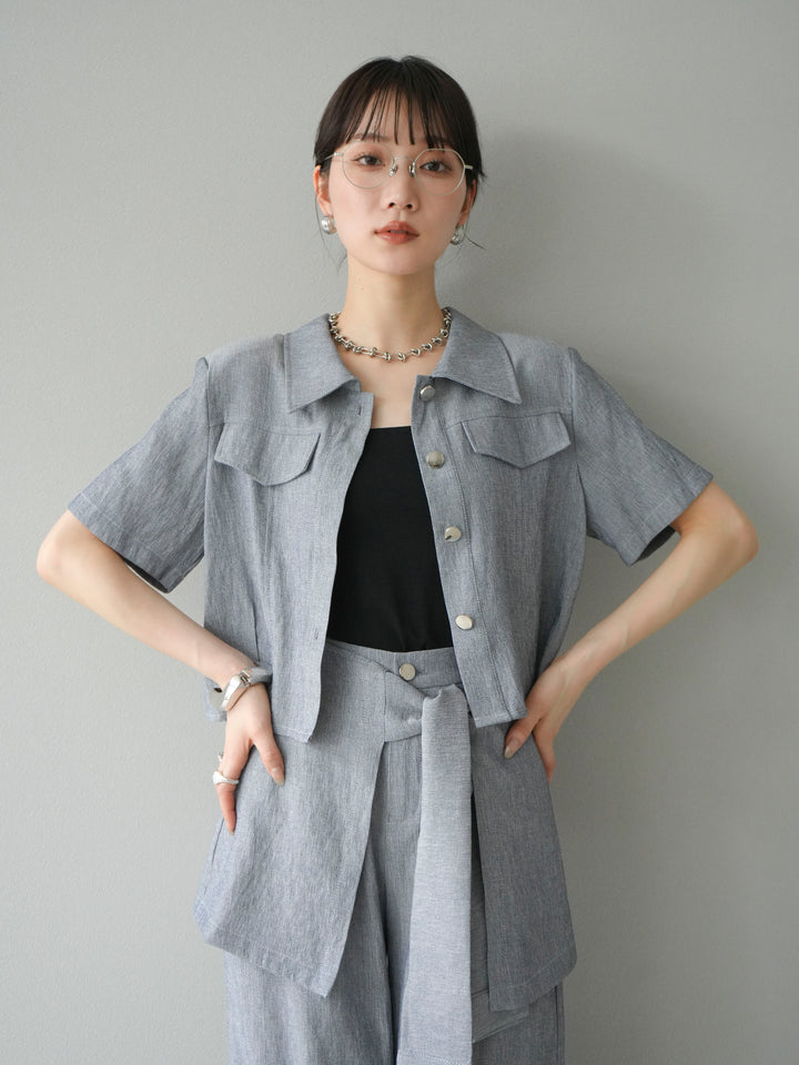 [SET]リネンタッチハーフシャツ＆ラップワイドパンツSET UP(2set)
