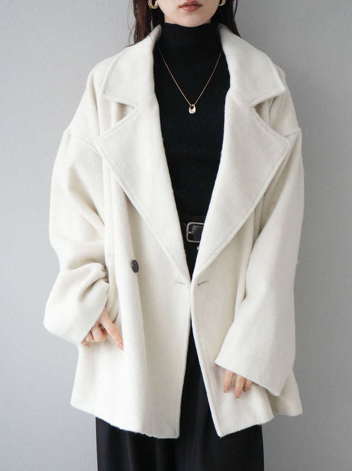 [SET]フェイクビーバーミドルコート+袖ボタンハイネックリブニットトップス+ベルト付ウールタッチワイドパンツL(3set)