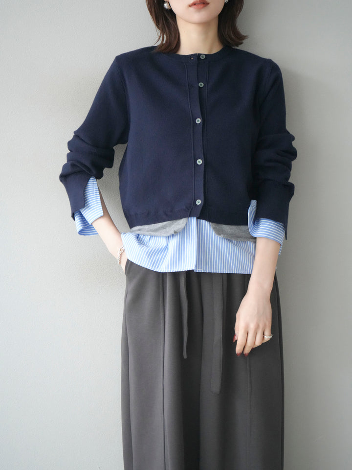 [予約]シャツ襟レイヤードニットカーディガン/navy