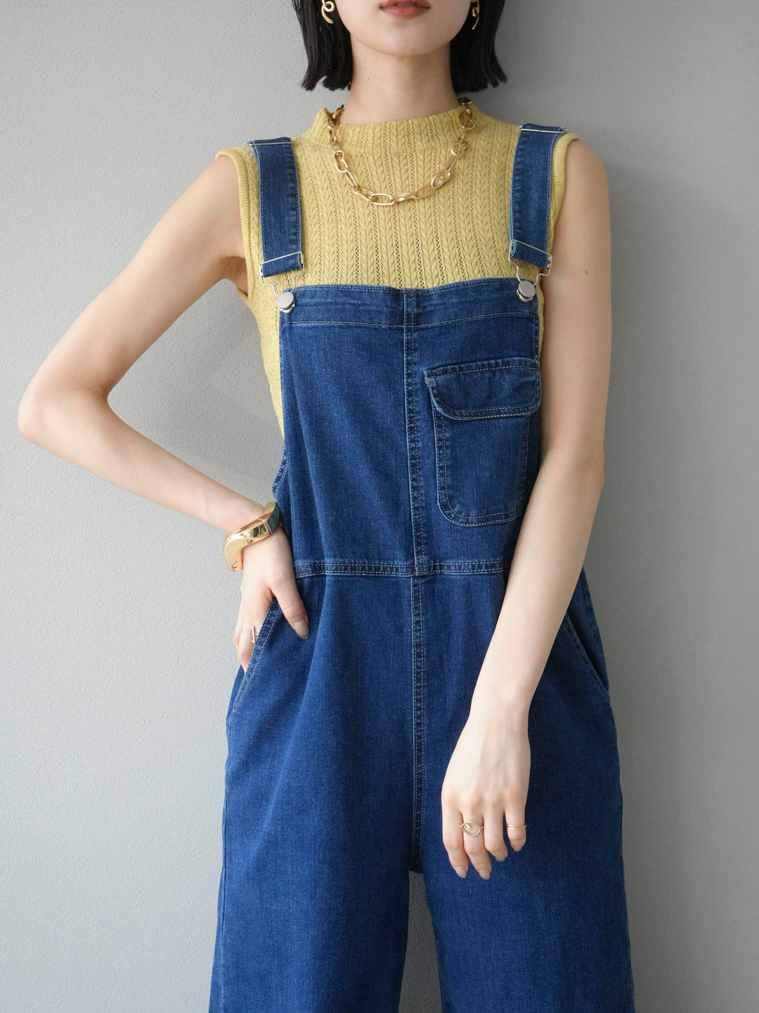 【預購】彈性牛仔寬褲/藍色