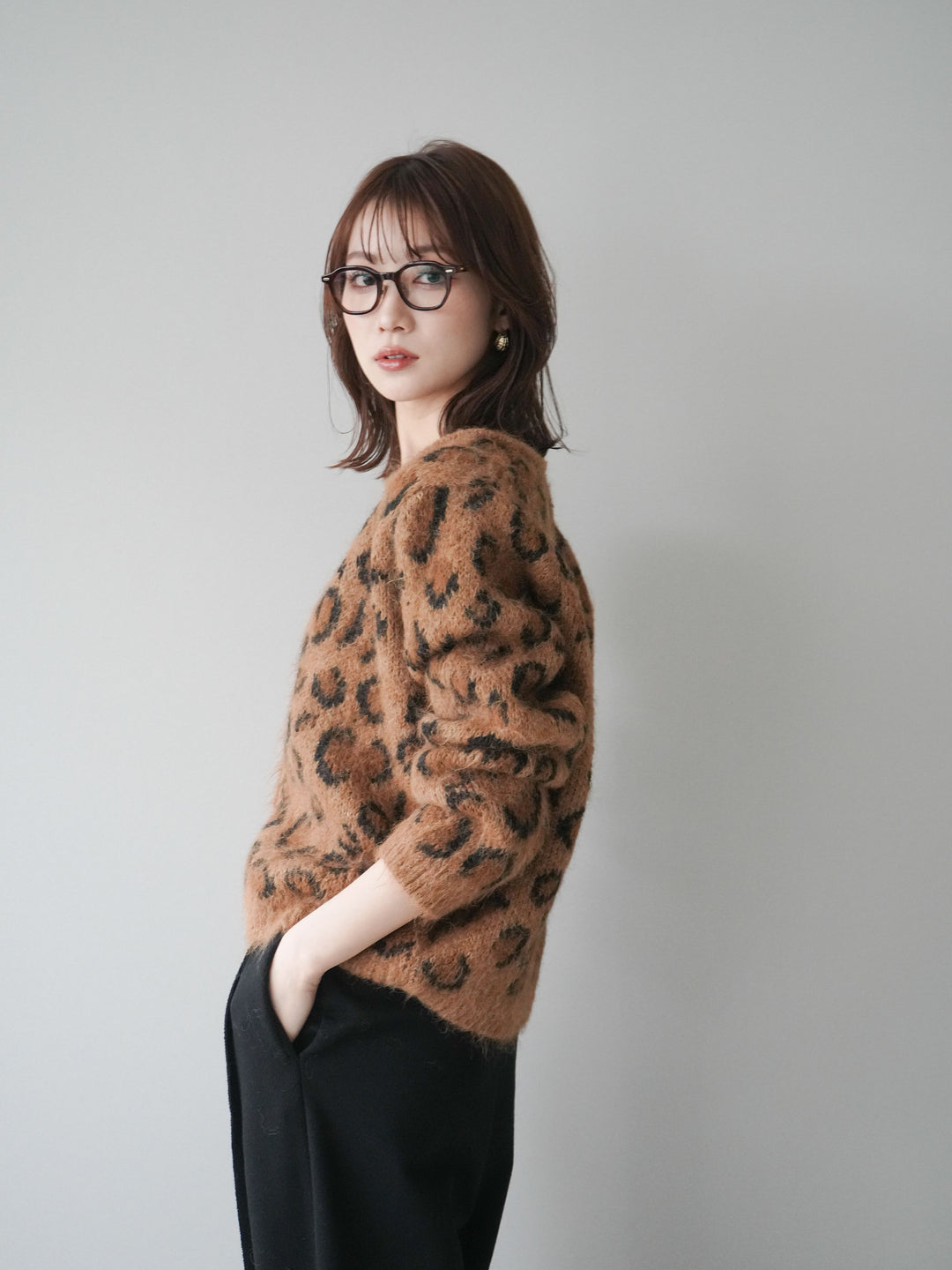 [SET]モヘアタッチレオパード柄ニットカーディガン+モヘアタッチレオパード柄ニットカーディガン(2set)