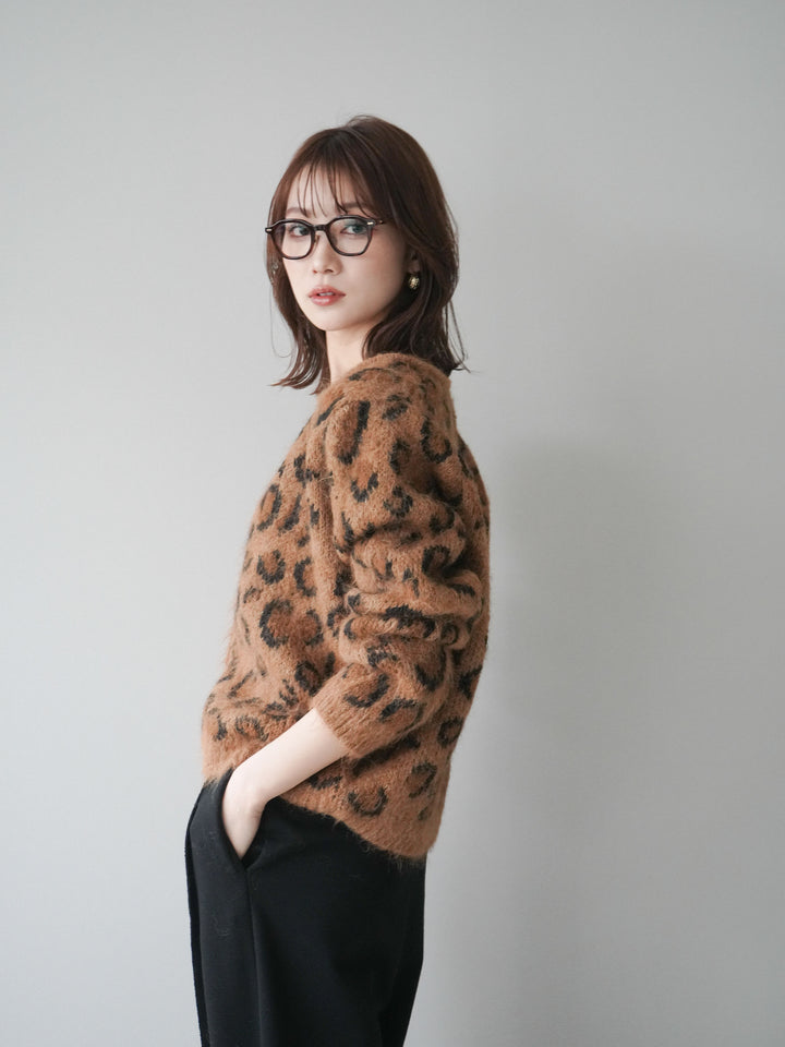 [SET]モヘアタッチレオパード柄ニットカーディガン+モヘアタッチレオパード柄ニットカーディガン(2set)