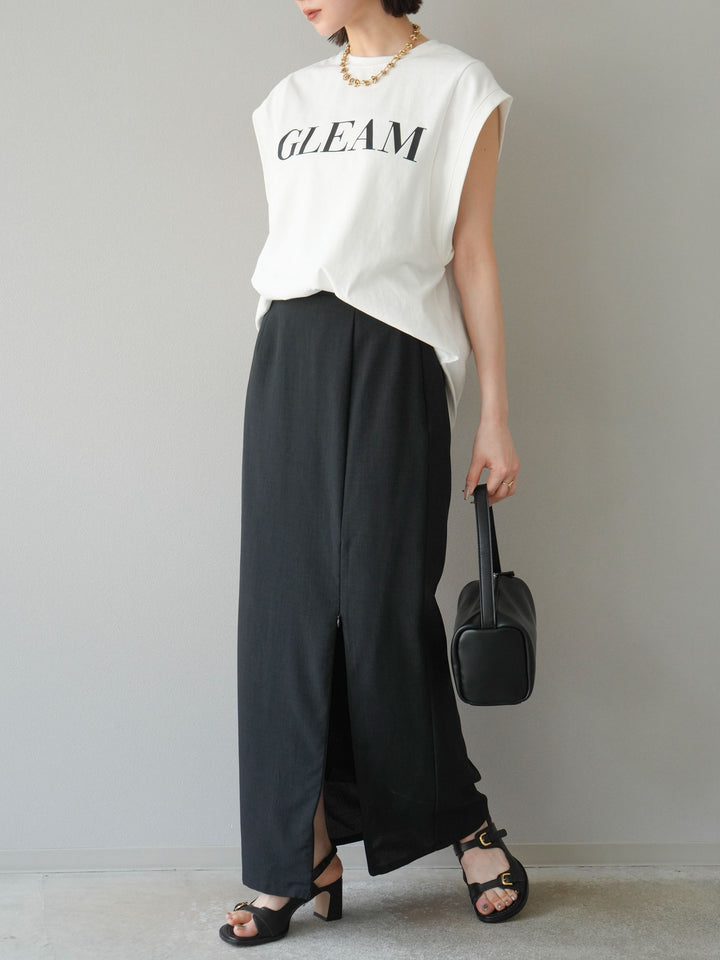 [予約]リネンライクZIPスリットタイトスカート/ブラック