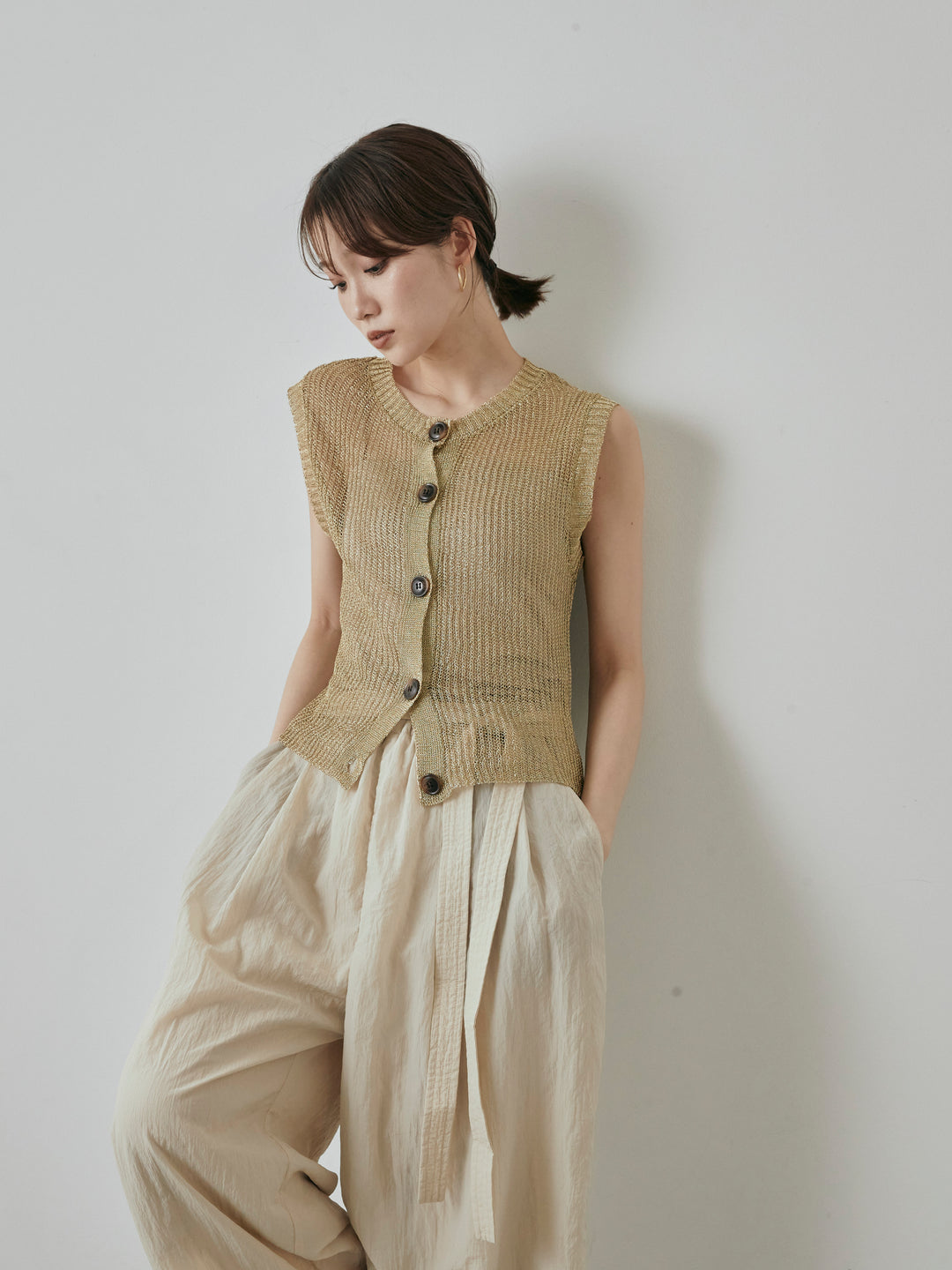 [預購] 細繩針織背心/金色