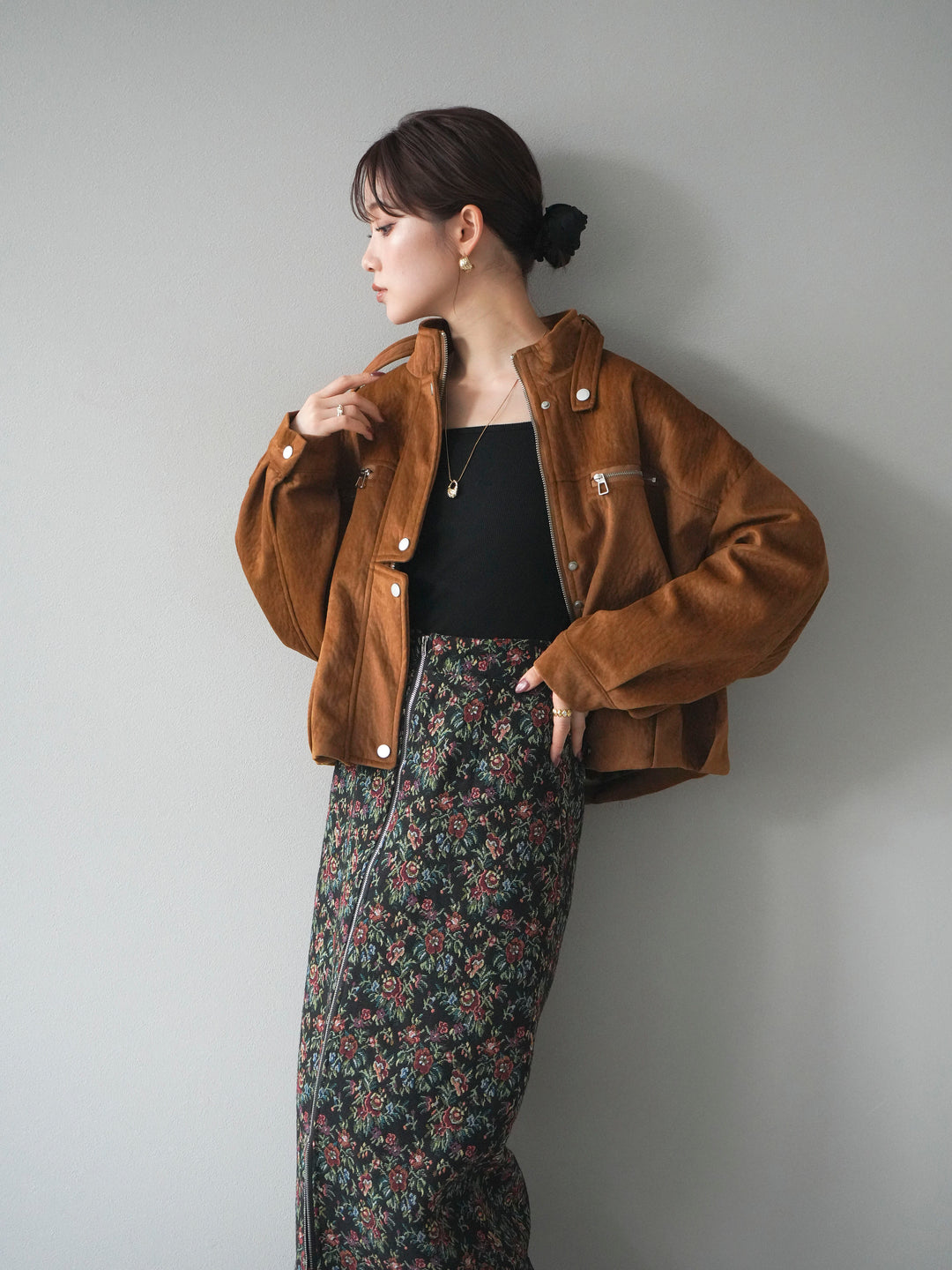 [予約]スエードジップデザインブルゾン/mustard