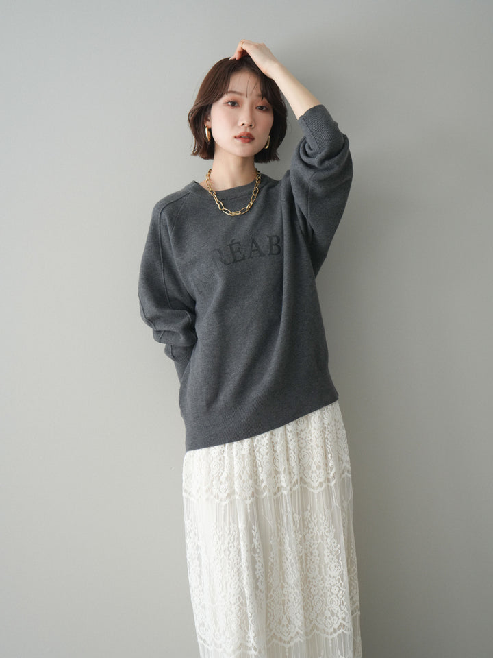[予約]半ラバープリントロゴスウェットライクニットプルオーバー/mokucharcoal
