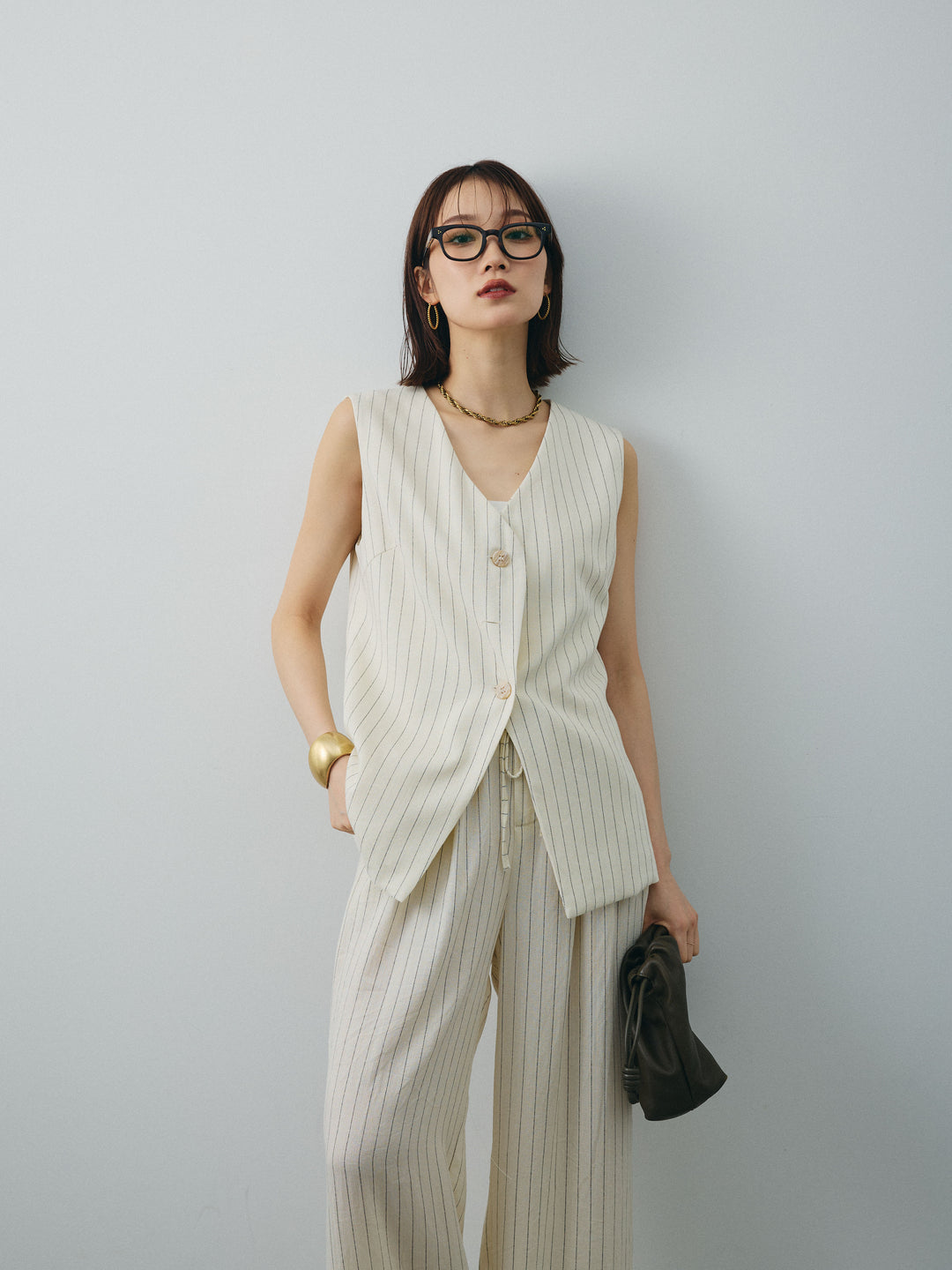 [SET] 條紋背心＆寬褲SET UP（2件套）