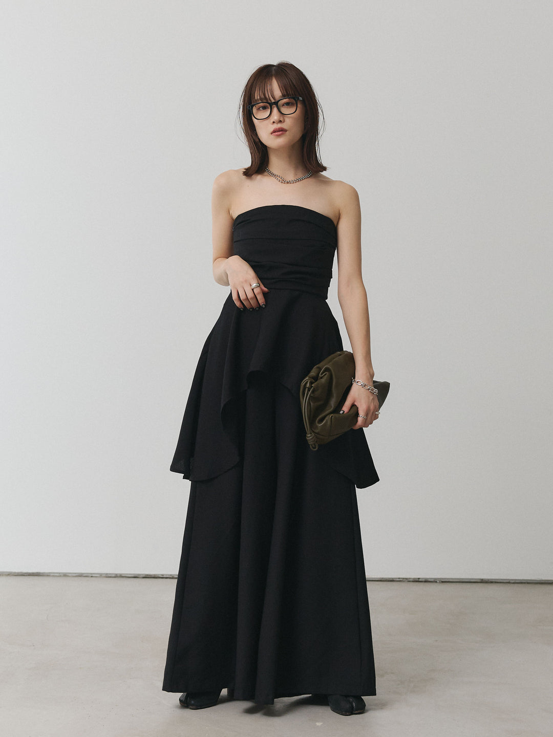 【Allure】[SET]ぺプラムベアトップス＆ワイドパンツSET UP+ぺプラムベアトップス＆ワイドパンツSET UP(2set)