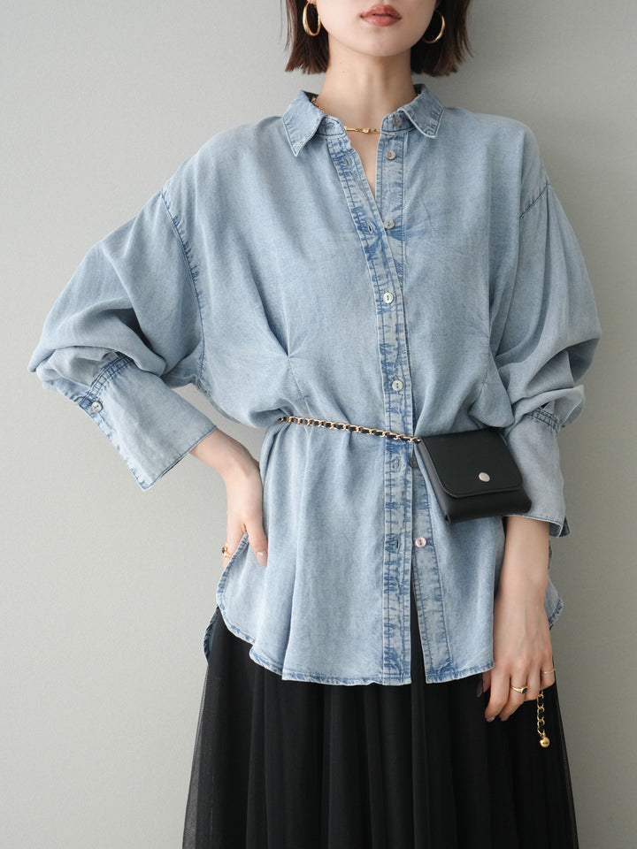 [SET]テンセルデニムタックシャツ+チュールボリュームスカート(2set)