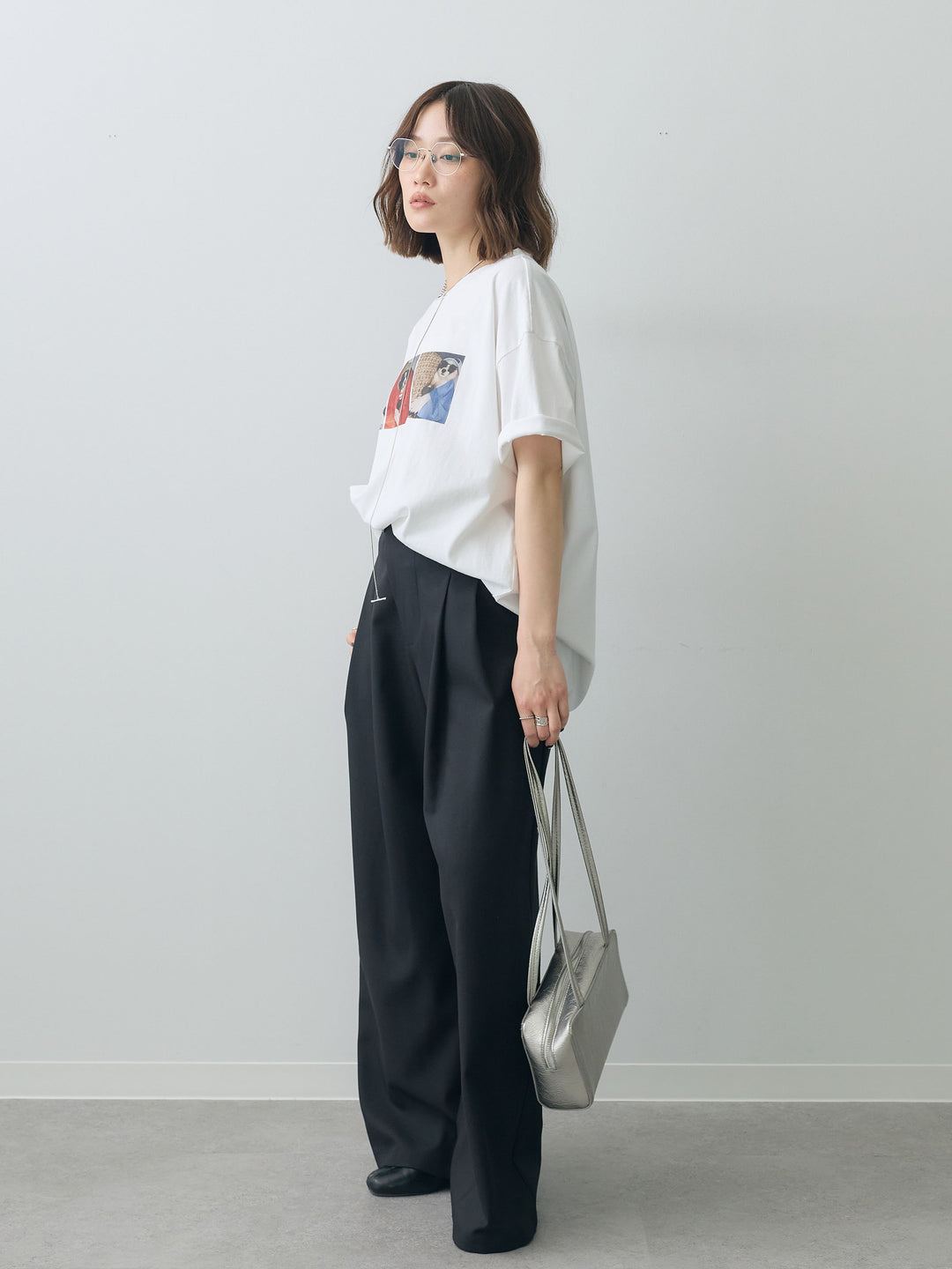 [SET]スリードッグフォトボックスTEE+アシンメトリーベルトタックワイドパンツ(2set)