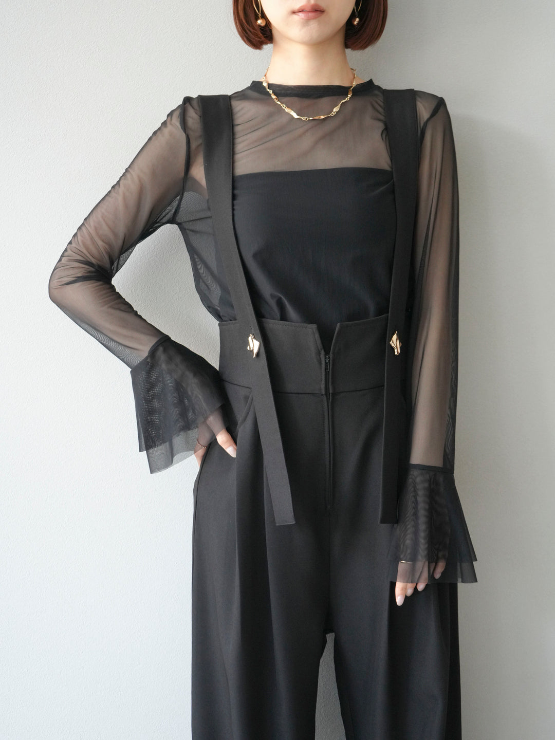 [予約]フレアロングスリーブパワーメッシュトップス/ブラック