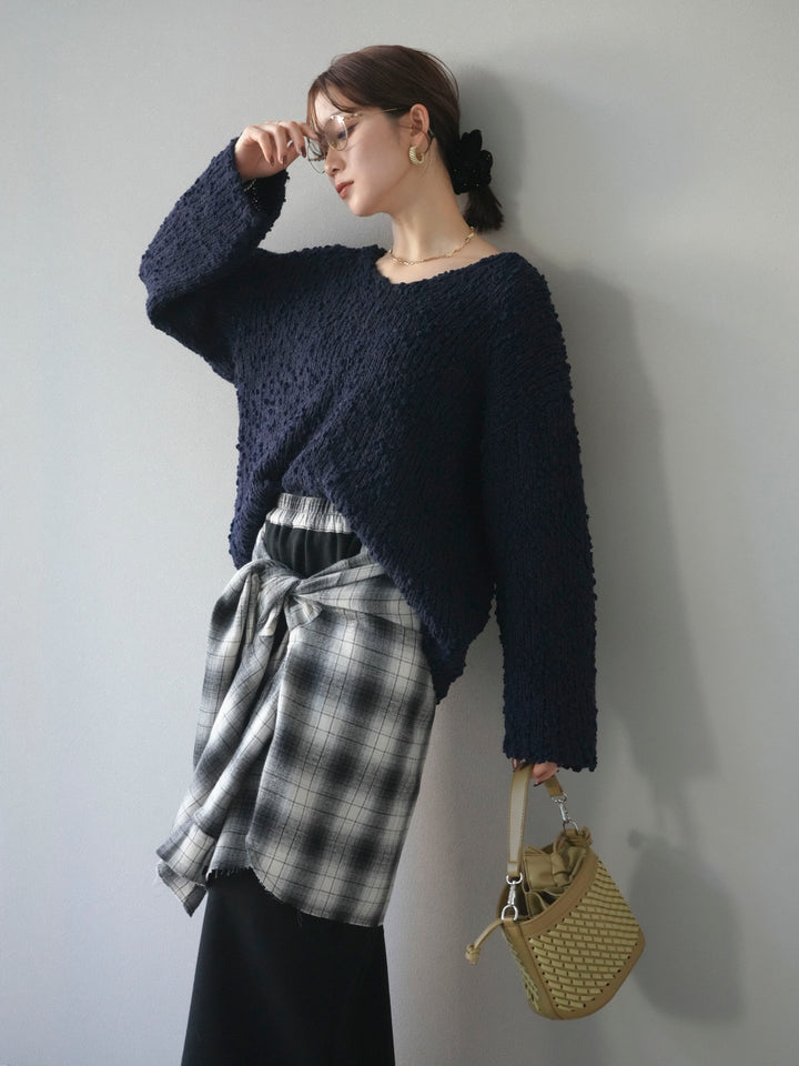 [予約]メランジポコポコニットプルオーバー/navy