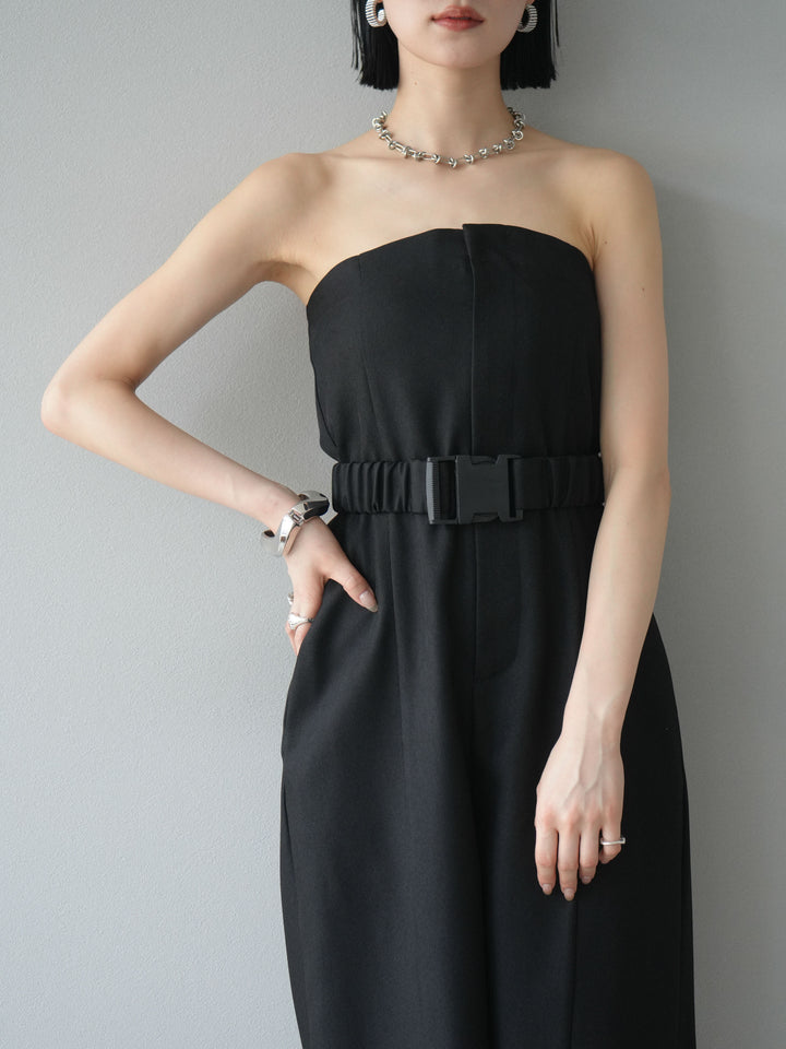 【預購】混色斜紋腰帶熊圖案工裝褲/黑色