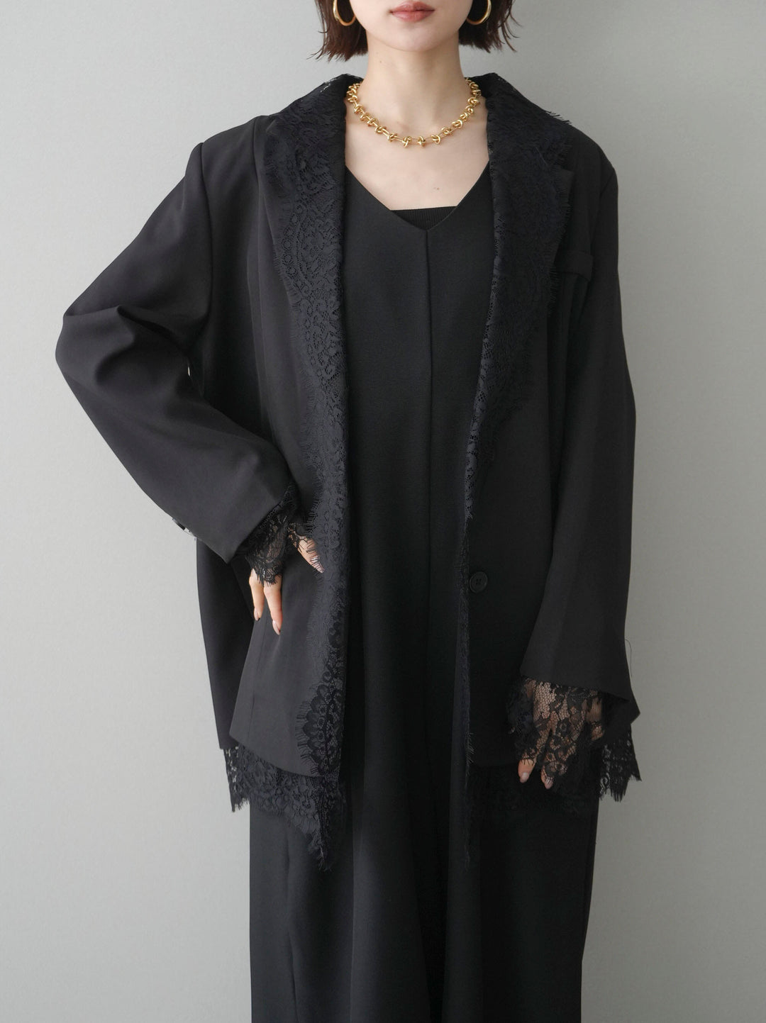 [予約]レースドッキングオーバージャケット/black