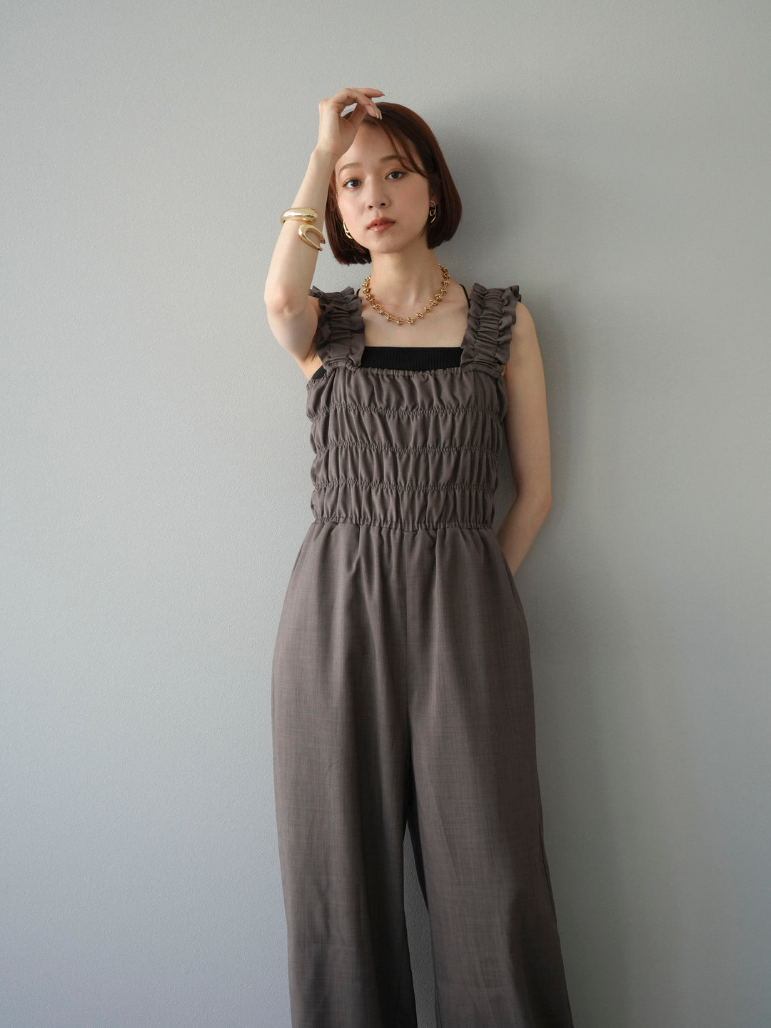 [予約]ヘザーエステルシャーリングサロペット/ブラウン