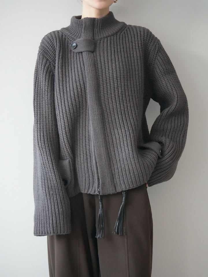 [SET]畦編みボトルネックZIPニットカーディガン+畦編みボトルネックZIPニットカーディガン(2set)