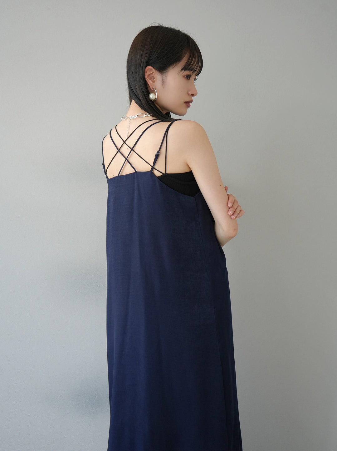 [Pre-order] Vintage Satin Camisole Dress/Navy