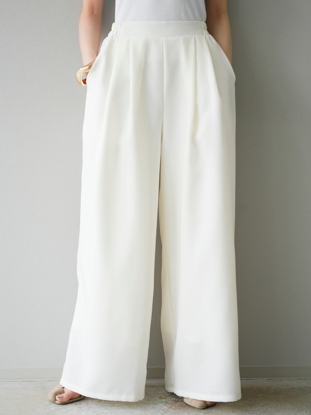 [予約]リネンライクイージーワイドパンツ/アイボリー